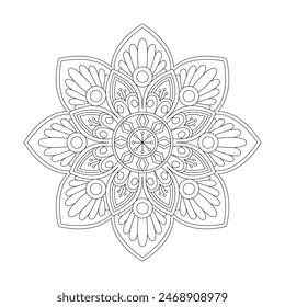 Isolated Mandala Kids Coloring Book Page for kdp Book Interior. Peaceful Petals, Ability to Relax, Brain Experiences, Harmonious Haven, Peaceful Portraits, Blossoming Beauty mandala design.