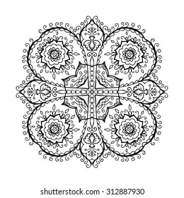 Isolated mandala pattern. Vintage ethnic background frame. Vector illustration.
