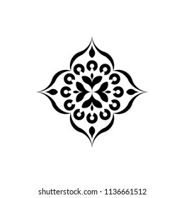 Isolated Mandala vector illustration. Design lotus black on white background. Design print for wallpaper, texture, symbol, brooch. Set 3