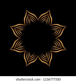 Isolated Mandala vector illustration. Design lotus gradient gold on black on white background. Design print for wallpaper, texture, symbol, brooch, embroidery. Set 14