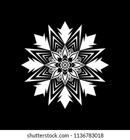 Isolated Mandala vector illustration. Design lotus white on black background. Design print for wallpaper, texture, symbol, brooch, embroidery. Set 20