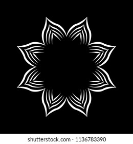 Isolated Mandala vector illustration. Design lotus white on black background. Design print for wallpaper, texture, symbol, brooch, embroidery. Set 21