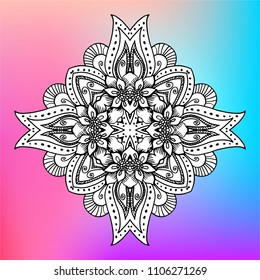 Isolated mandala in vector. Line art decorative element on holographic background