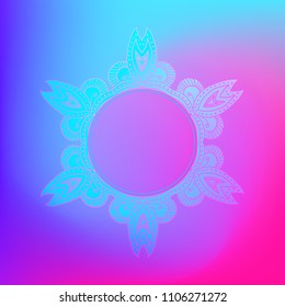Isolated mandala in vector. Line art decorative element on holographic background