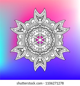 Isolated mandala in vector. Line art decorative element on holographic background