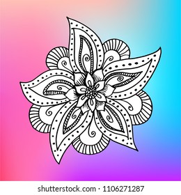 Isolated mandala in vector. Line art decorative element on holographic background