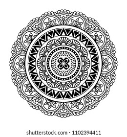 Isolated mandala in vector. Round line pattern. Vintage monochrome decorative element for coloring pages