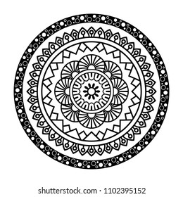 Isolated mandala in vector. Round line pattern. Vintage monochrome decorative element for cards