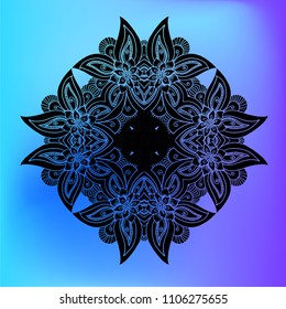 Isolated mandala in vector. Round line pattern on holographic background. Line art decorative element