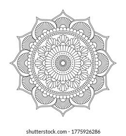 Isolated mandala in vector. Round line pattern. Vintage monochrome element for coloring pages, tattoo, decoration