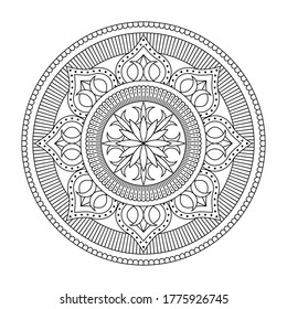 Isolated mandala in vector. Round line pattern. Vintage monochrome decorative element 