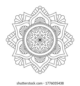 Einzeln Mandala in Vektorgrafik. Rundlinienmuster. Monochrom-Vintage-Element zum Färben von Seiten und Design