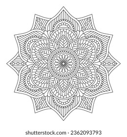 Isolated mandala in vector. Round line pattern in black and white colors. Vintage element for coloring pages and design