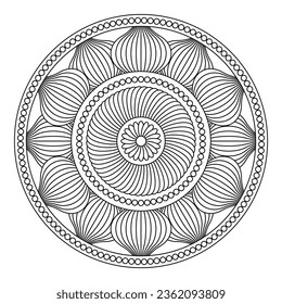 Isolated mandala in vector. Round line pattern. Vintage monochrome decorative element for coloring pages, tattoo, decoration