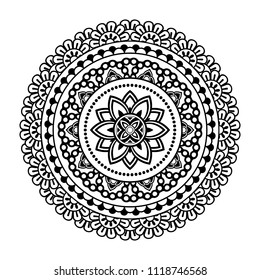 Isolated mandala in vector. Round pattern in white and black colors. Vintage decorative element. Floral motif