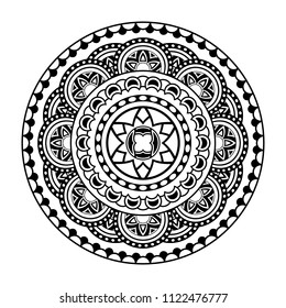 Isolated mandala in vector. Round pattern in white and black colors. Vintage decorative element
