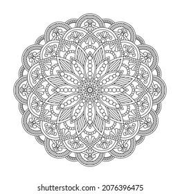 Isolated mandala in vector. Round pattern in white and black colors. Vintage decorative element. Orintal, arabic, turkish, ottoman motif