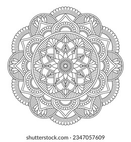 Isolated mandala in vector. Round pattern in white and black colors. Vintage decorative element 