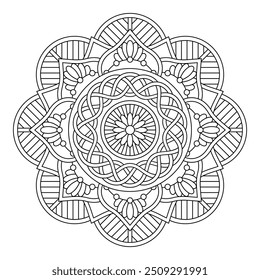 Isolated mandala in vector. Round pattern in white and black colors. Vintage decorative element 