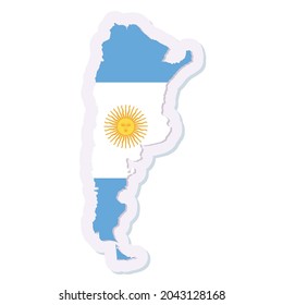 Isolated map of Argentina with its flag
