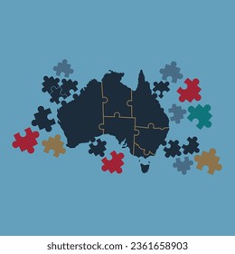 isolierte Karte Australiens mit Puzzleteilen