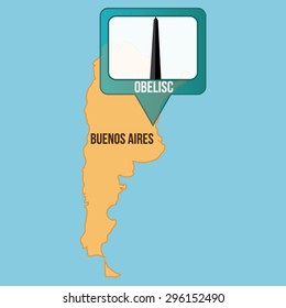 Isolated map of buenos aires with its obelisk. Vector illustration