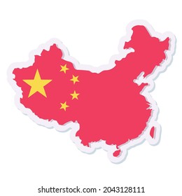 Isolated map of China with its flag