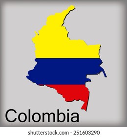 an isolated map of colombia with its flag and text