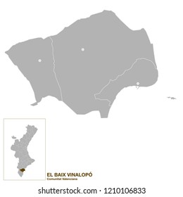 Isolated map of "El Baix Vinalopó" region, in the Valencian Community, Spain