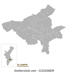 Isolated map of "El Comtat" region, in the Valencian Community, Spain