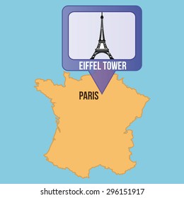 Isolated map of France with the Eiffel tower. Vector illustration