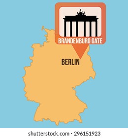 Isolated map of Germany with the Brandenburg gate. Vector illustration