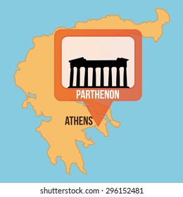 Isolated map of greece and the parthenon. Vector illustration