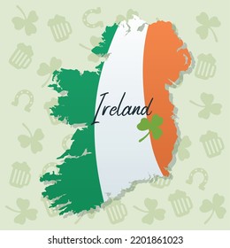 Isolated map of ireland with different traditional icons on background Vector