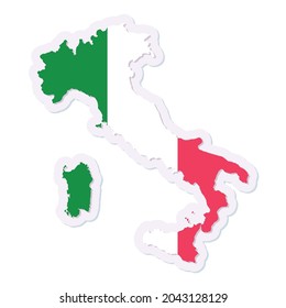 Isolated map of Italy with its flag