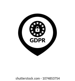 isolated map marker with GDPR, black vector illustration