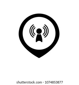 isolated map marker with signal, black vector illustration