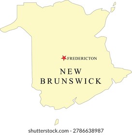 Isolated Map of New Brunswick Province with Capital City Fredericton