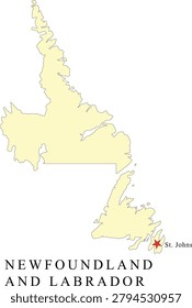 Isolated Map of Newfoundland and Labrador Province with Capital City St Johns Cartography Vector Illustration