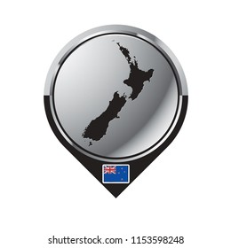 isolated map pointer with new zealand map and flag vector drawing