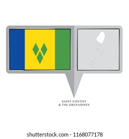 isolated map pointer with Saint Vincent & the Grenadines flag and map vector illustration