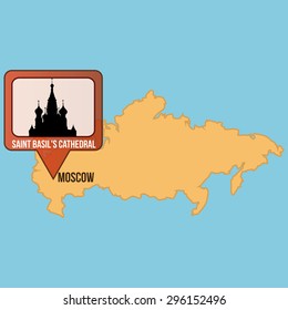 Isolated map of Russia with the Saint Basil's Cathedral. Vector illustration
