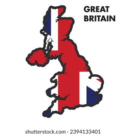 Isolated map of the United Kingdom with its flag Vector illustration