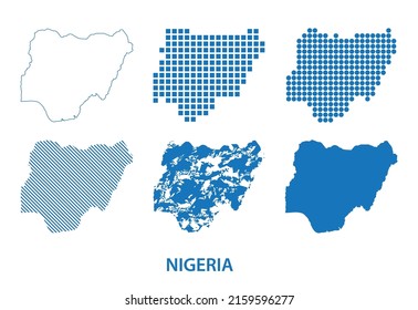 isolated maps of Federal Republic of Nigeria in West Africa - vector set of silhouettes in different patterns