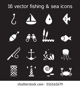 Isolated marine and fishing icons set. Vector