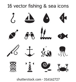 Isolated marine and fishing icons set. Vector