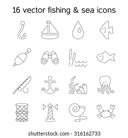 Isolated marine and fishing icons set. Vector