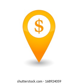 Isolated mark map with a dollar simbol