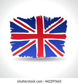 Isolated marker hand-drawn Brittish flag. Vector illustration of Union Jack - emblem of United Kingdom of Great Britain. England, Scotland, Wales and Northern Ireland national symbol.