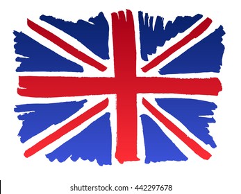 Isolated marker hand-drawn Brittish flag. Vector illustration of Union Jack - emblem of United Kingdom of Great Britain. England, Scotland, Wales and Northern Ireland national symbol.